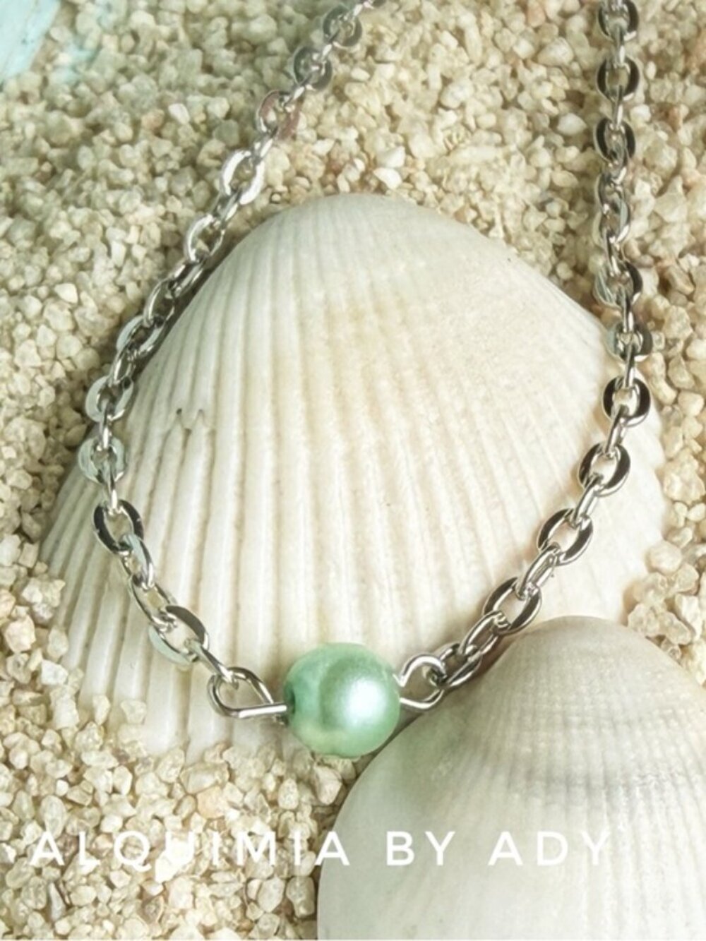 SILVER , MINIMAL , teal tiny pearl Accent pendant, necklace